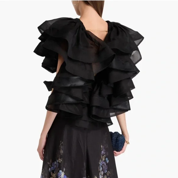 ZIMMERMANN Cropped tiered linen and silk-blend top 0 4 - Picture 3 of 4